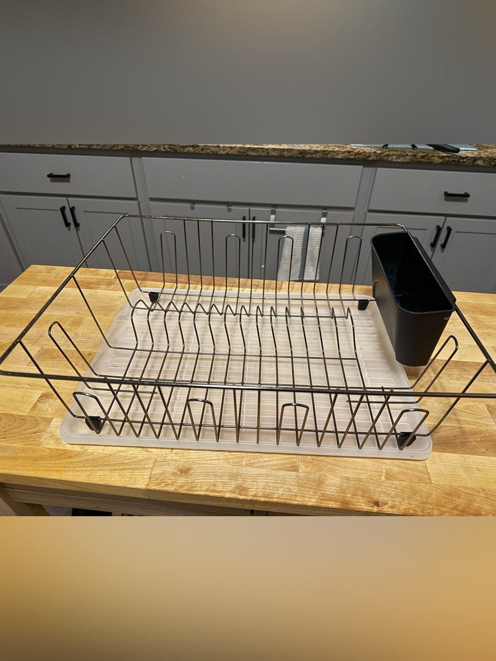 Black Large Stainless Dish Drainer - Freestanding w Utensil Holder & Drain Board
